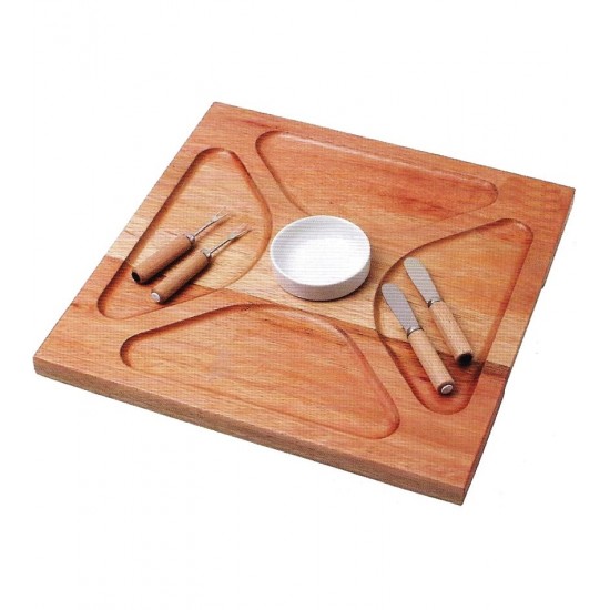 Petisqueira 38cm 4 divisões 1 cumbuca de porcelana e espátulas